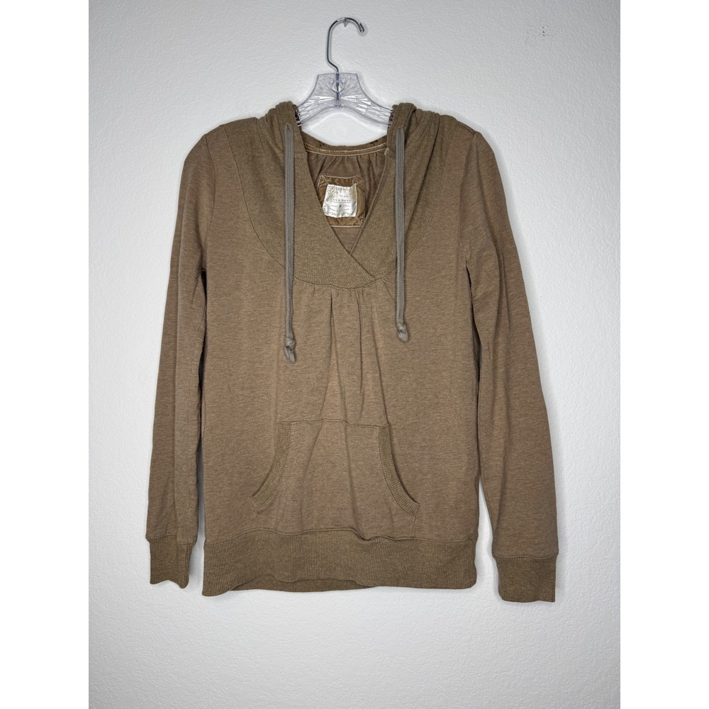 Old Navy Y2K Brown Heathered‎ Velvet Trim V-Neck Pullover Hoodie Womens Size S